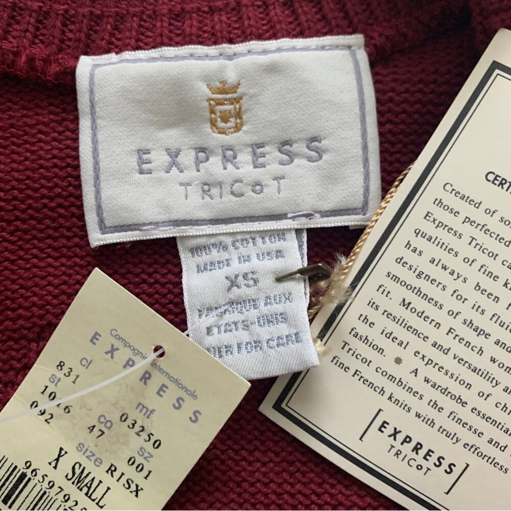 Vintage Express Sweater Tricot Burnt Red Cotton Knit Textured Scoop Neck XS NEW - Picture 10 of 12